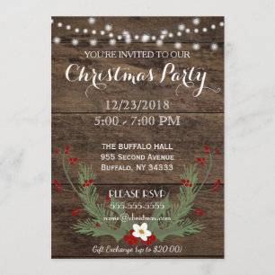 Rustic Country Wood Christmas Party Invitation
