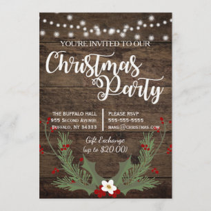 Rustic Country Wood Christmas Red Holly Invitation