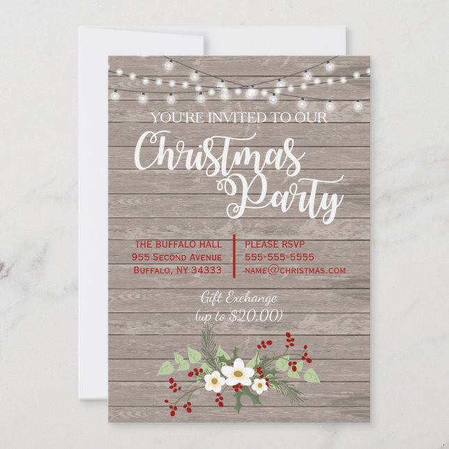 Rustic Country Wood Christmas Red Holly Invitation (Front)