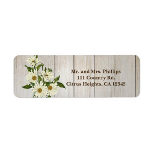 Rustic Country Wood & Daisy Flowers Return Address Label