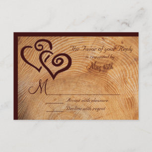 Rustic Country Wood Double Hearts Wedding RSVP