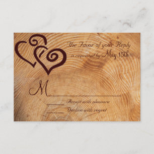 Rustic Country Wood Double Hearts Wedding RSVP Card