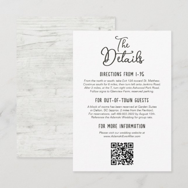 Rustic Country Wood Fall Farm Wedding Details Enclosure Card (Front/Back)