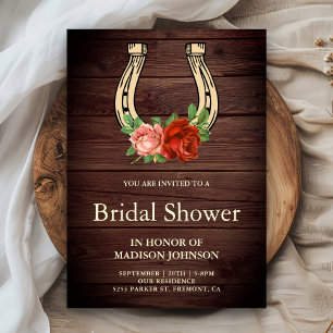 Rustic Country Wood Floral Horseshoe Bridal Shower Invitation