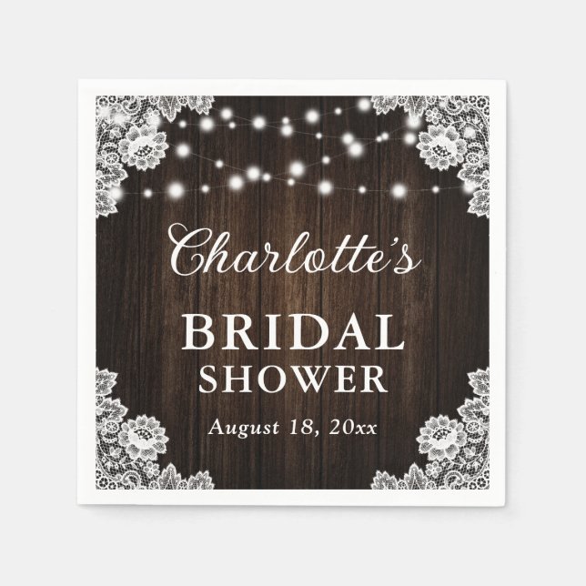 Rustic Country Wood Floral Lace Bridal Shower Napkin (Front)