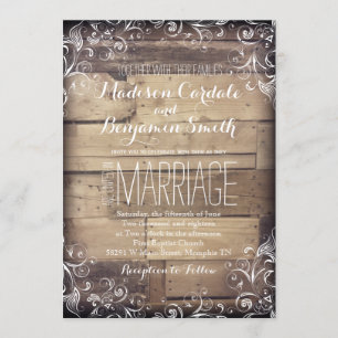 Rustic Country Wood Flourish Wedding Invitations