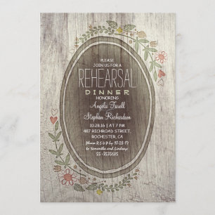 rustic country wood flowers rehearsal dinner invitation