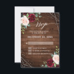 Rustic Country Wood Geometric Burgundy Floral RSVP Card<br><div class="desc">Rustic country wood floral boho wedding RSVP card features hand-painted watercolor floral graphics / roses in rich tones of Burgundy , Marsala Red and blush pink / peach and charming hand lettering style font with modern geometric frame and confetti / glitter on wooden background. Please contact me for any help...</div>