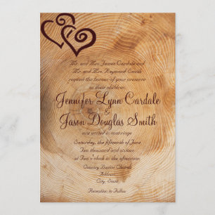 Rustic Country Wood Hearts Wedding Invitations