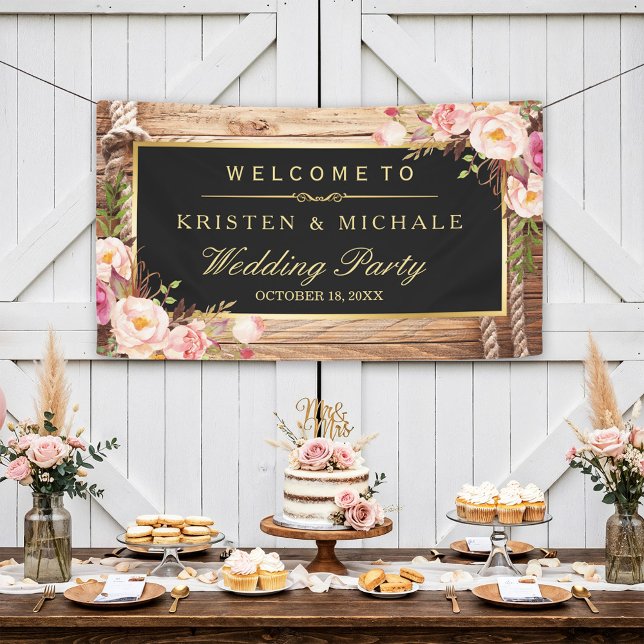 Rustic Country Wood Knot Floral Wedding Party Banner (Creator Uploaded)