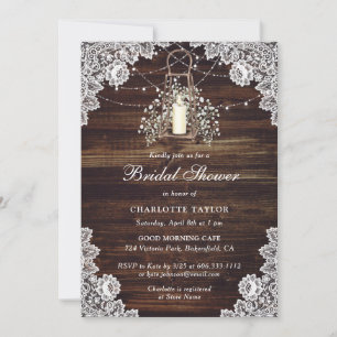 Rustic Country Wood Lace Floral Bridal Shower Invitation