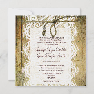 Rustic Country Wood Lace Square Wedding Invitation