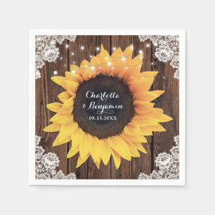 Rustic Country Wood Lace Sunflower Wedding Napkins