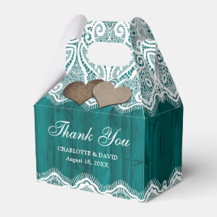 Rustic Country Wood Lace Teal Wedding Favour Box