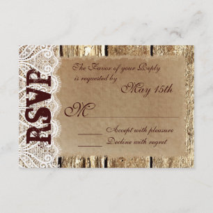 Rustic Country Wood Lace Wedding RSVP Cards