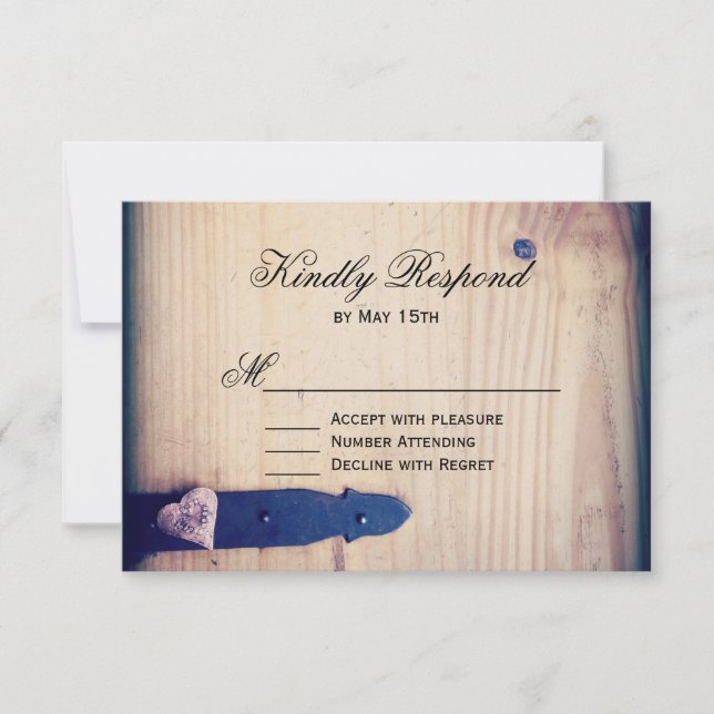 Rustic Country Wood Latch Wedding RSVP Reply Cards (Front)