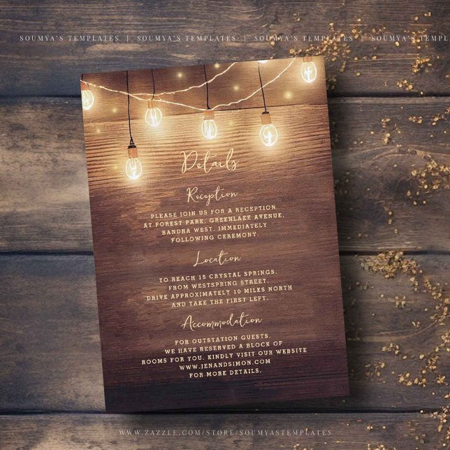 Rustic Country Wood Lights Lace Wedding Details Enclosure Card (Creator Uploaded)