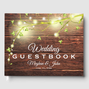 Rustic Country Wood Mason Jar String Lights Tree Guest Book