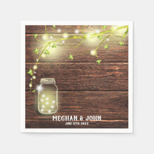 Rustic Country Wood Mason Jar String Lights Tree Napkin