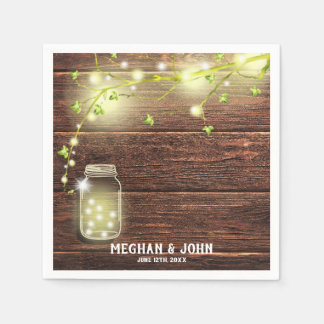 Rustic Country Wood Mason Jar String Lights Tree Napkin