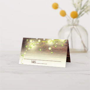 Rustic Country Wood Mason Jar String Lights Tree Place Card