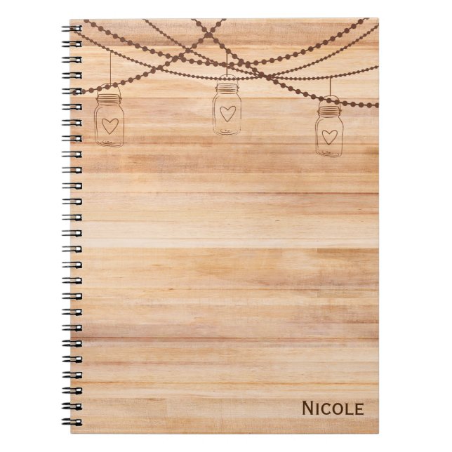 Rustic Country Wood & Mason Jars Barn Personalised Notebook (Front)