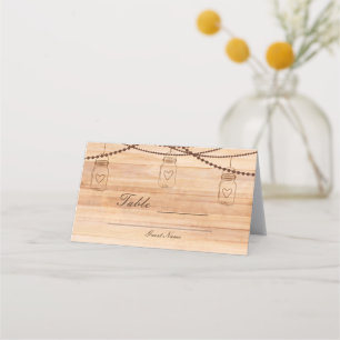 Rustic Country Wood & Mason Jars Barn Wedding Place Card