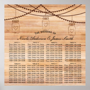 Rustic Country Wood & Mason Jars Wedding Seating Poster