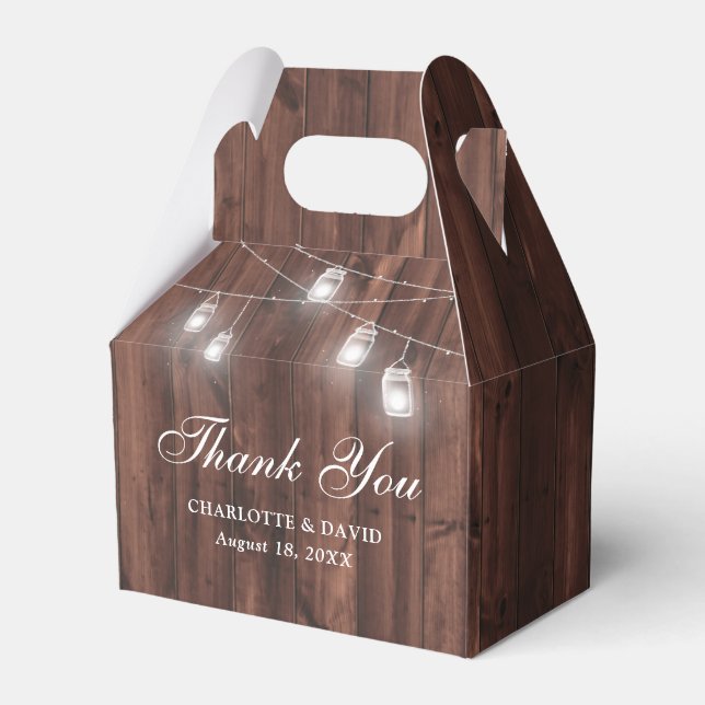 Rustic Country Wood Mason Jars Wedding Thank You Favour Box (Front Side)