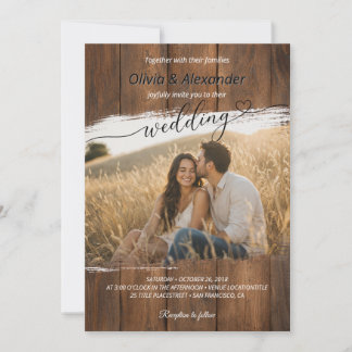 Rustic Country Wood Photo Wedding Invitation