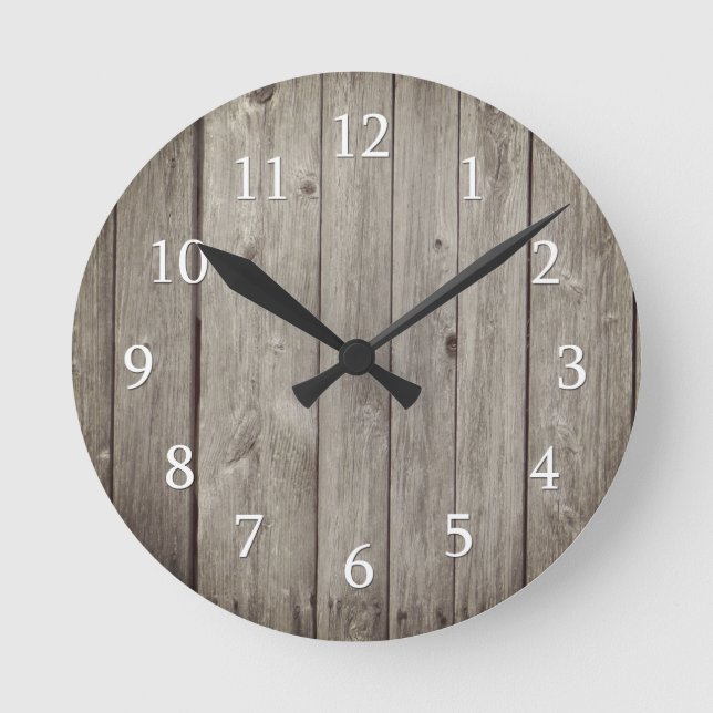 Rustic Country  Wood Planks Round Clock (Front)