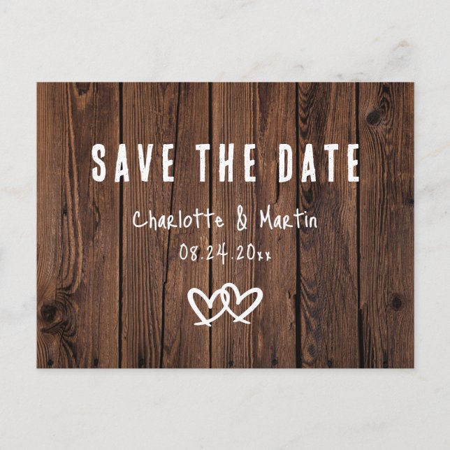 Rustic Country Wood Save The Date Postcards (Front)