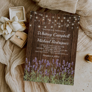 Rustic Country Wood String Lights  Floral Wedding Invitation