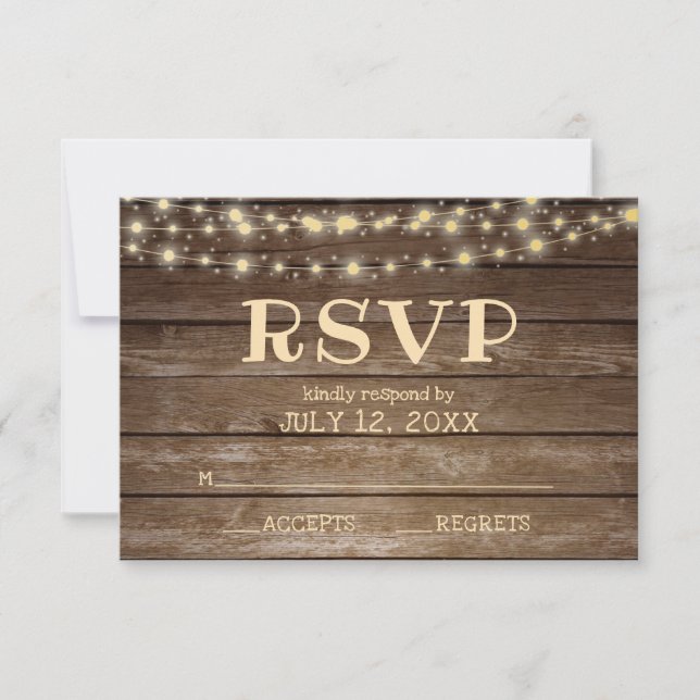 Rustic Country Wood & String Lights RSVP (Front)