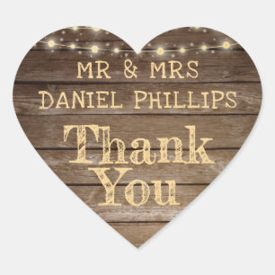 Rustic Country Wood & String Lights Thank You Heart Sticker