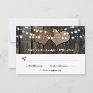 Rustic Country Wood String Lights Wedding RSVP Card