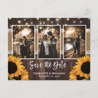 Rustic Country Wood Sunflower Photo Save The Date Announcement Postcard