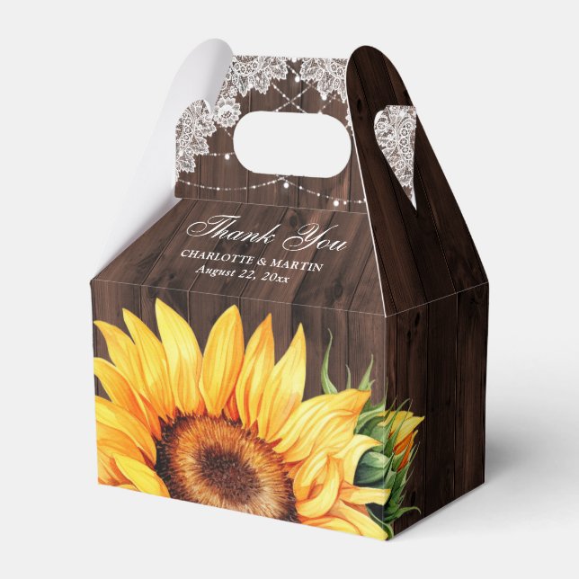 Rustic Country Wood Sunflower Wedding Thank You Favour Box (Front Side)
