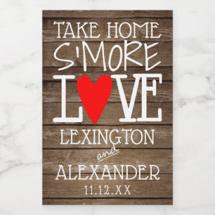 Rustic Country Wood Take Home S'More Love Wedding Food Label