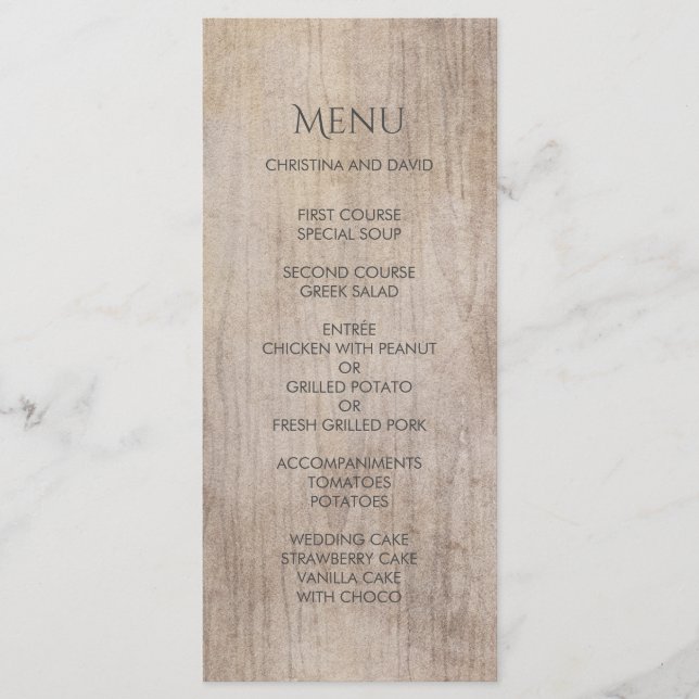 Rustic Country Wood Wedding Menu (Front)