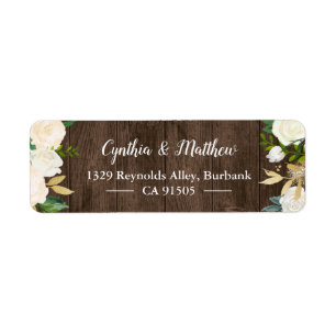 Rustic Country Wood White Gold Garden Flowers Return Address Label