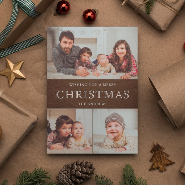 Rustic Country Wood Winter Christmas Photo Collage Holiday Card (Creator Uploaded)