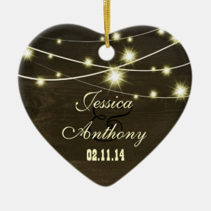 rustic country wood with string of lights ceramic ornament