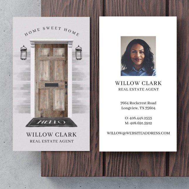 Rustic Country Wooden Door Real Estate Agent Business Card (Creator Uploaded)