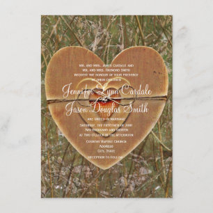 Rustic Country Wooden Heart Camo Wedding Invites