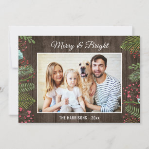 Rustic Country Woodgrain Holiday Christmas Photo Invitation