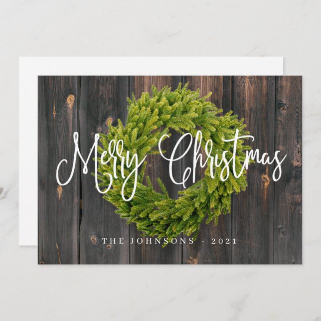 Rustic Country Woodsy Botanical Wreath Christmas Holiday Card (Front/Back)