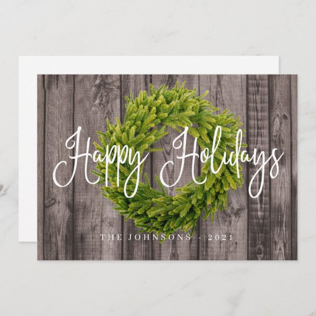 Rustic Country Woodsy Botanical Wreath Christmas Holiday Card (Front/Back)