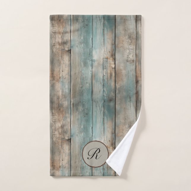 Rustic Country Worn Blue Wooden Fence Towel Set (Hand Towel)