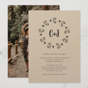 Rustic Country Wreath Photo Monogram Chic Wedding Invitation